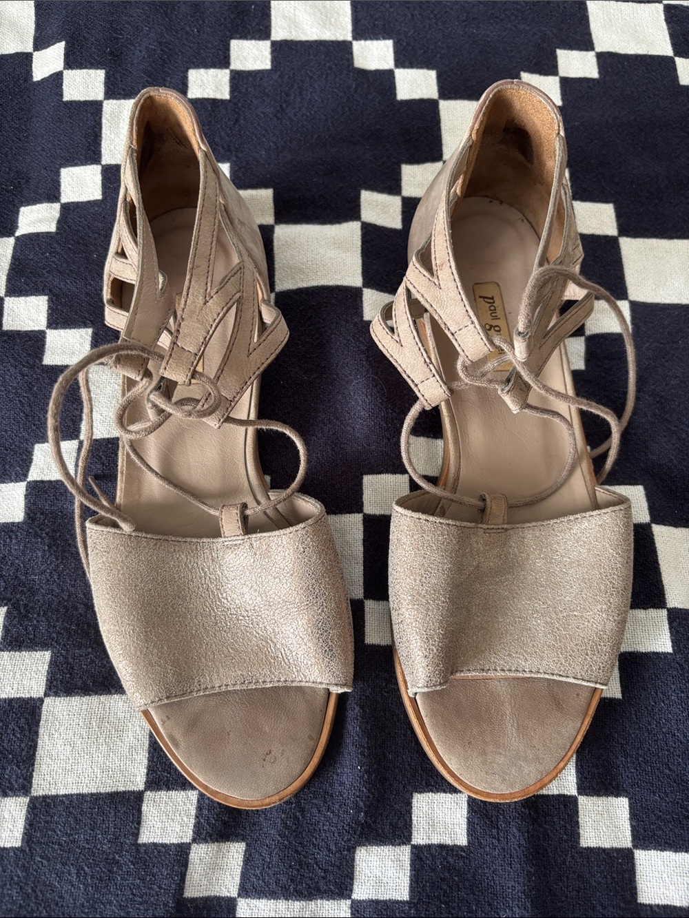 Paul Green Metallic Taupe Lace-Up Open-Toe Sandals